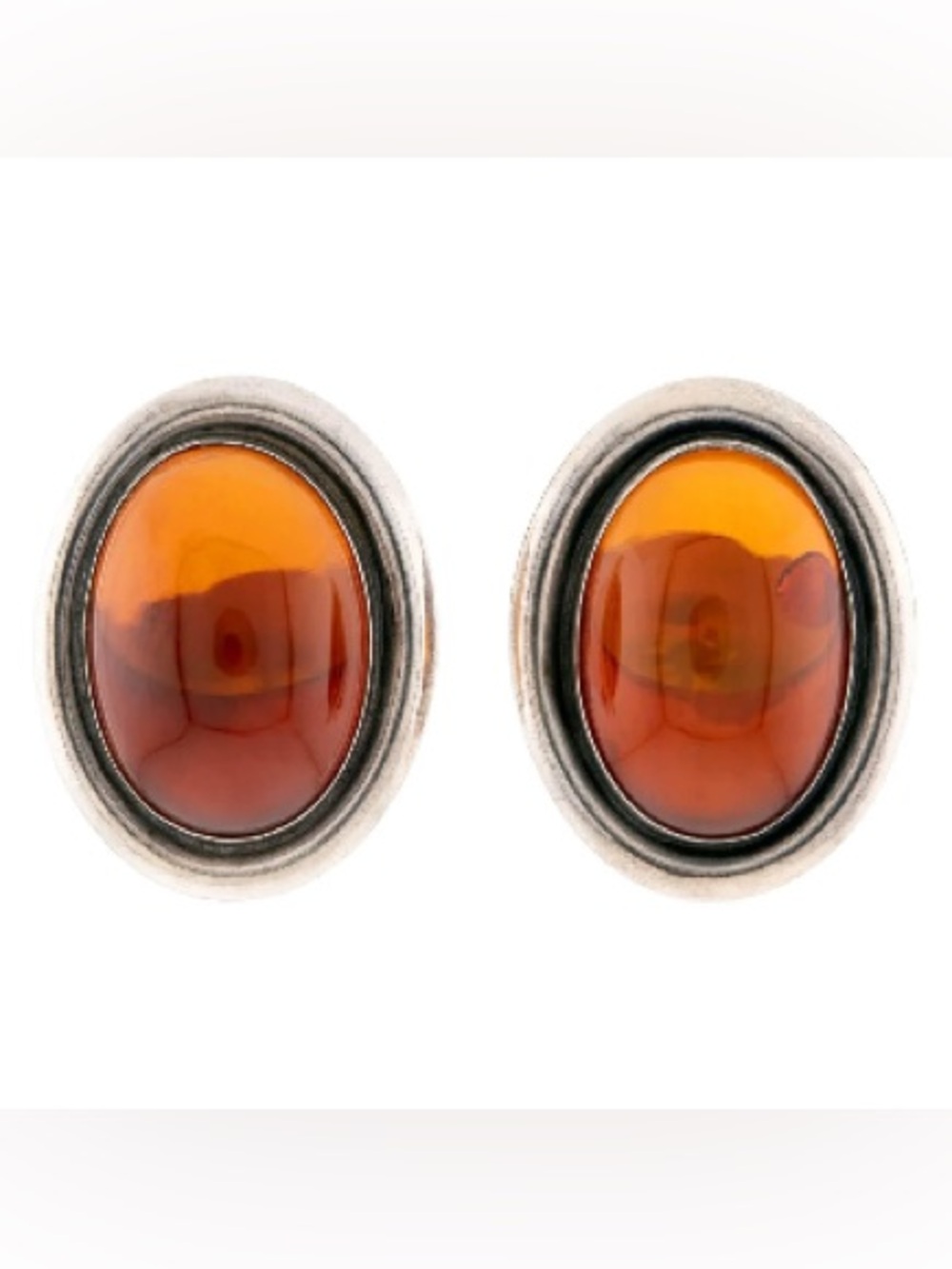 Retro Danish Sterling Silver Baltic Amber Earrings